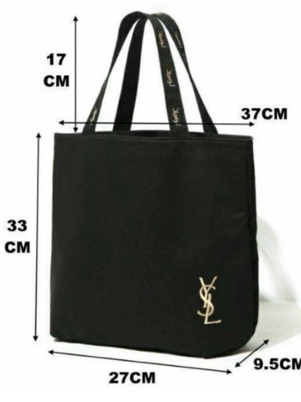 NEW YSL Yves Saint Laurent Tote Bag Black Gold Embroidery Logo - Picture 9 of 16